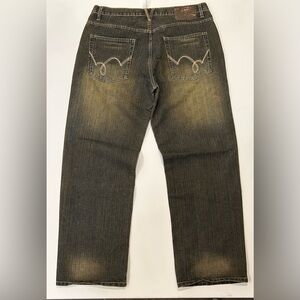 Five Elementz Wide Leg Jeans Gray Brown Stripe Denim Baggy Skater Y2K 38x34